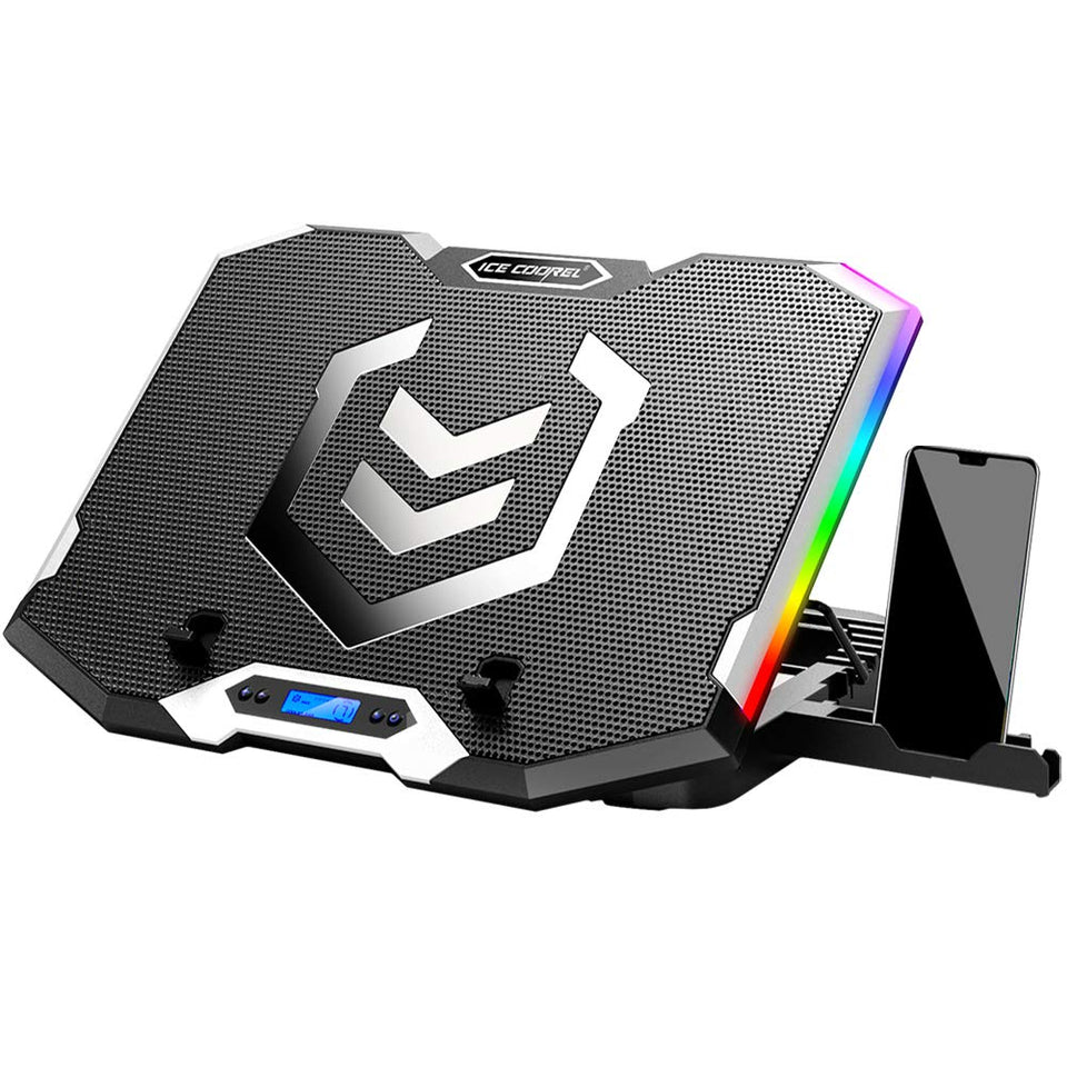 ICE COOREL front view showing six RGB fans and cooling benefits