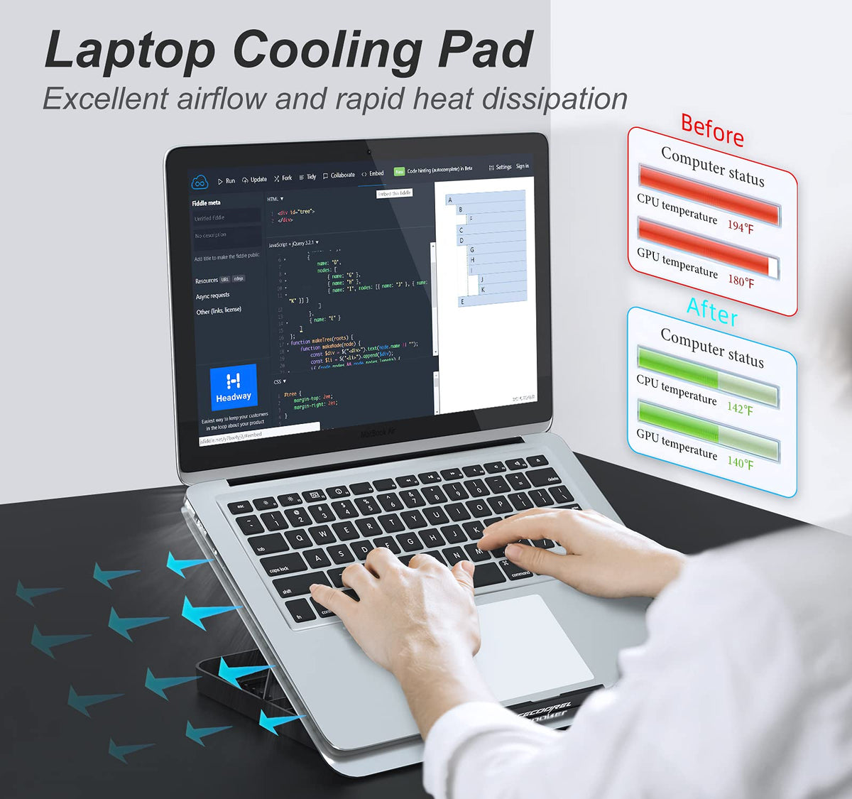 ICE COOREL 160mm fan in action cools laptops efficiently.