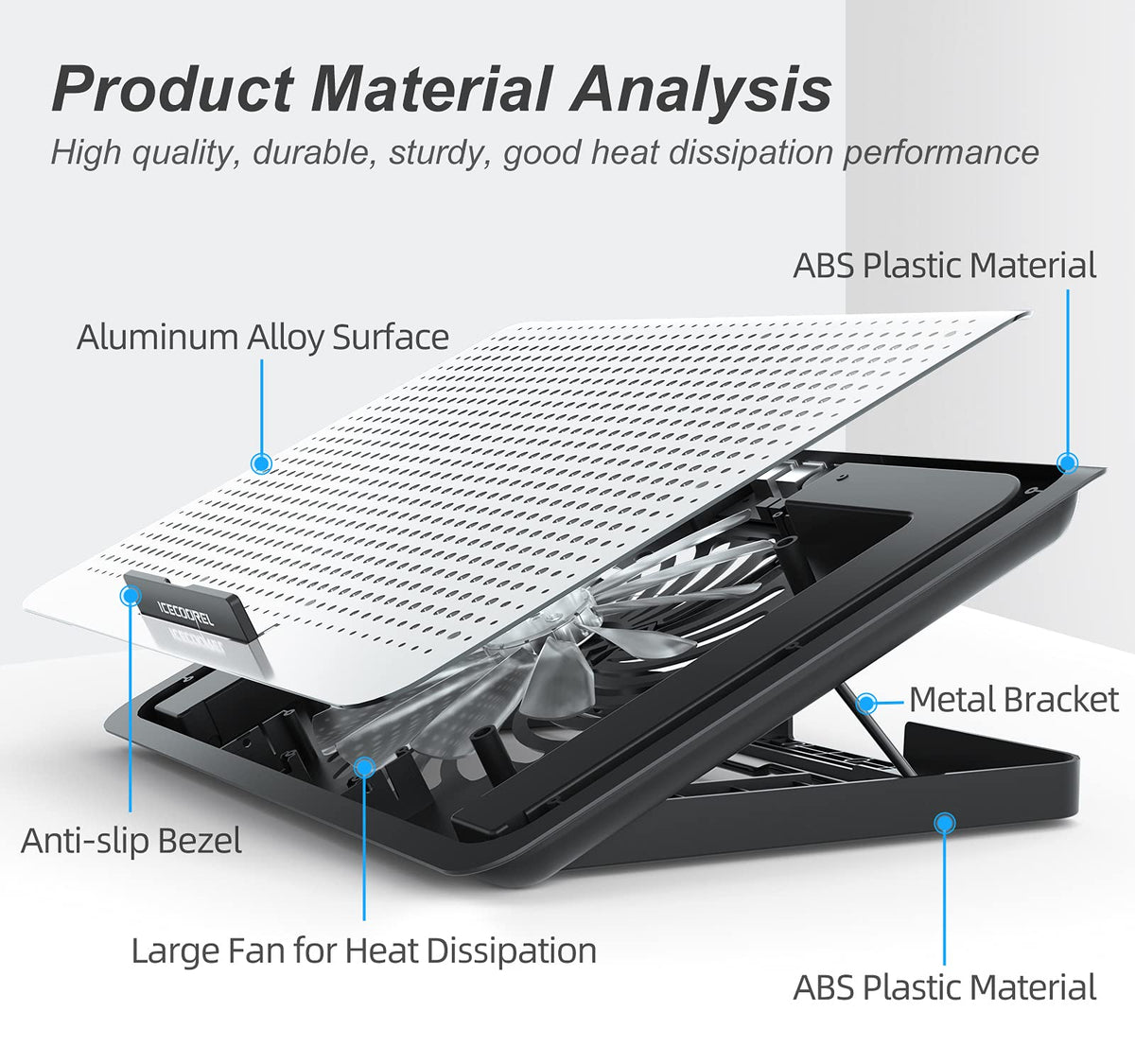 ICE COOREL desk-friendly cooling pad fits 12 to 15.6-inch laptops.