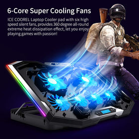 ICE COOREL placed in a gaming setup reducing laptop temperatures