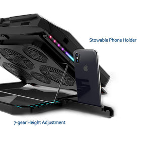 ICE COOREL side view of phone stand and dual USB ports for convenience
