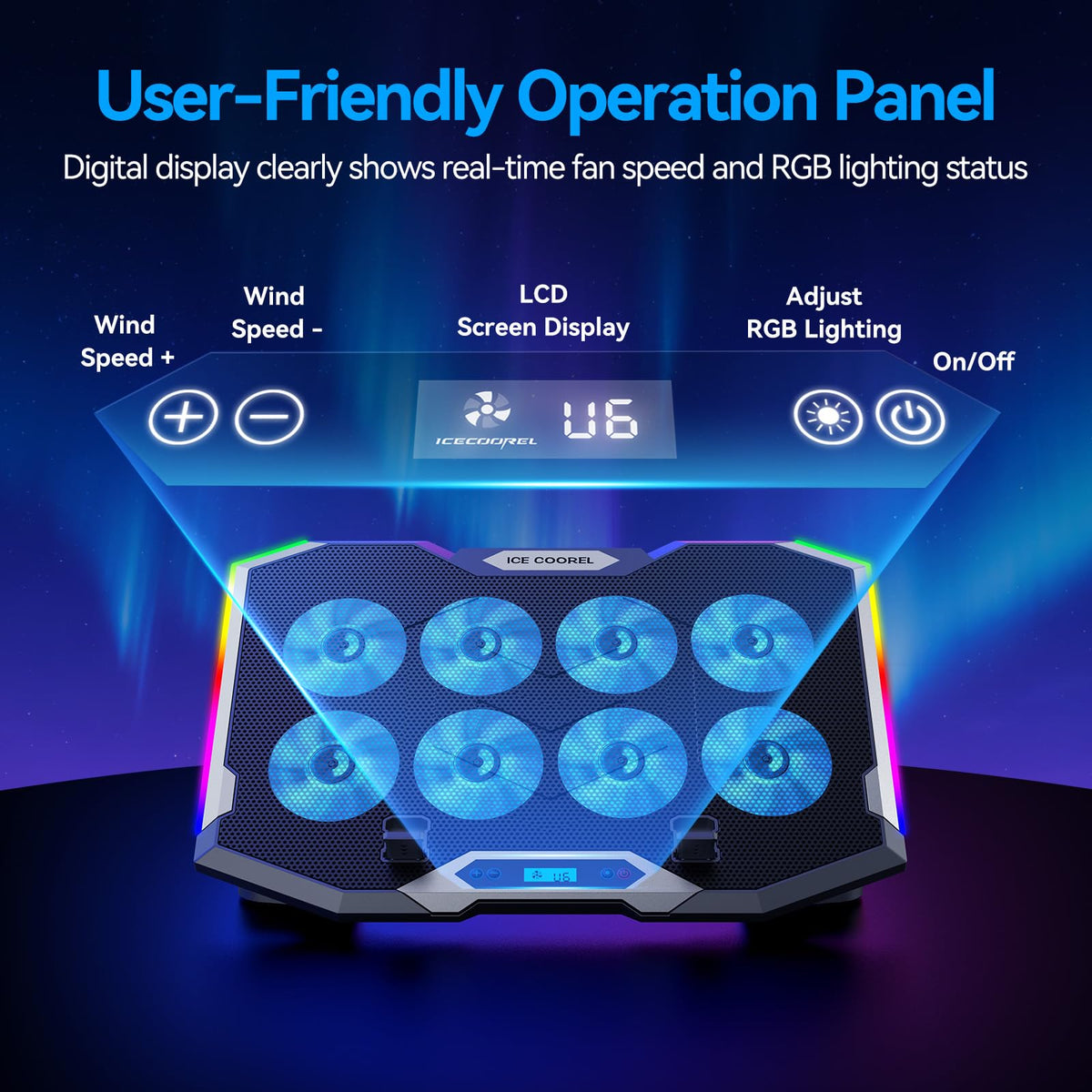 ICE COOREL RGB lighting in low light creating immersive gaming atmosphere