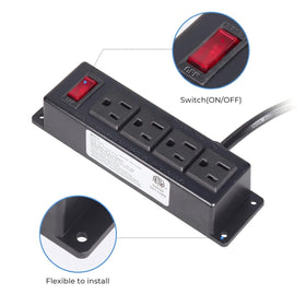 ICEELEC black finish power strip designed for desk, cabinet, or workbench