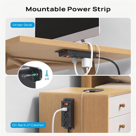 ICEELEC flat plug power strip for slim desk setup and cleaner floors