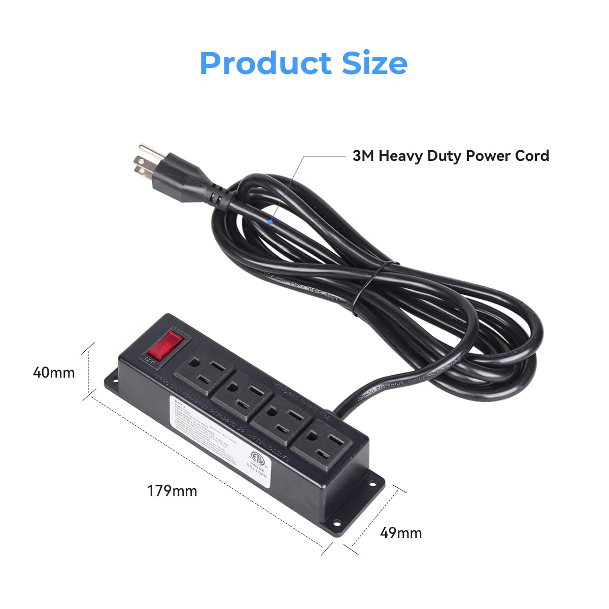 ICEELEC furniture power strip mounted under desk with 10ft cord for easy reach
