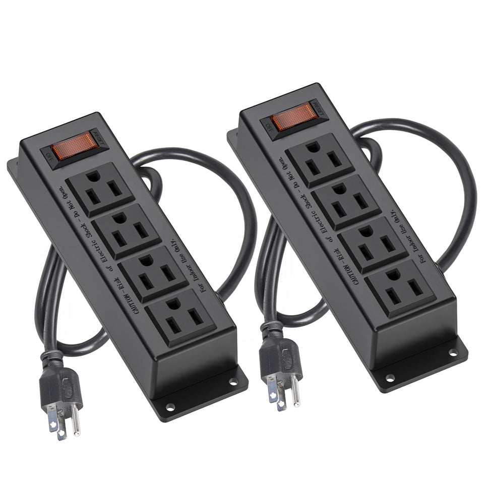 ICEELEC wall-mount power strip with four outlets for organized office setup.