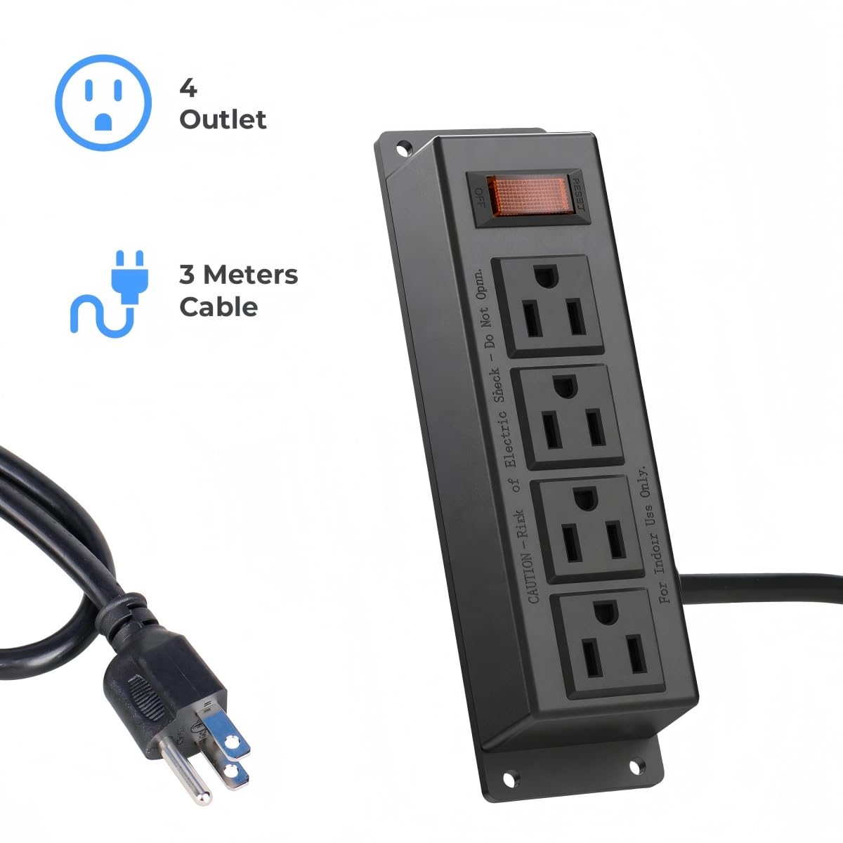 ICEELEC power strip with wall-mount holes for secure installation