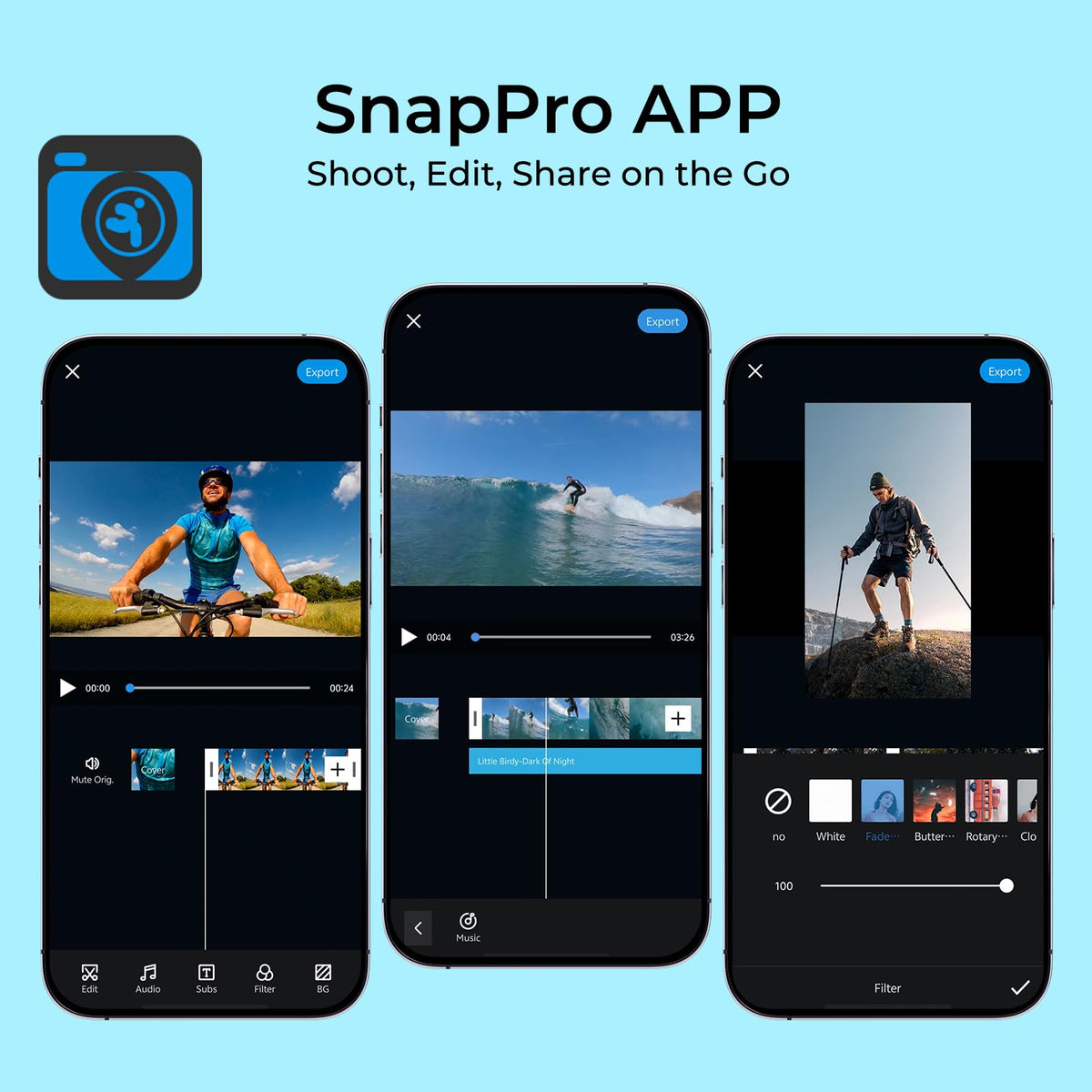 Icefox SnapPro App enables in-app editing and quick sharing of clips.