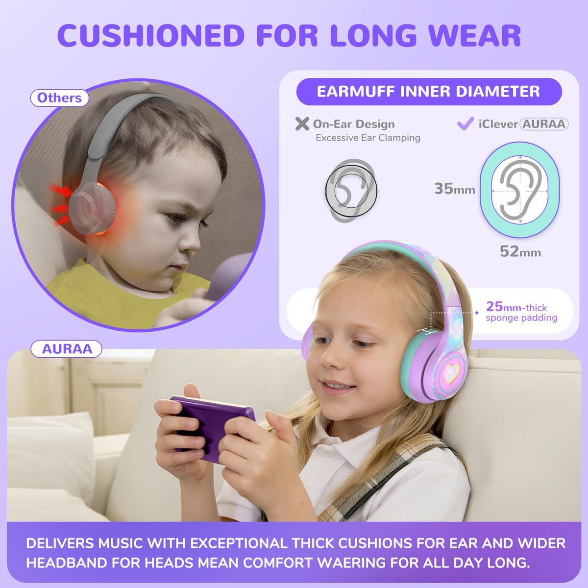 iClever Auraa next to an adult hand showing compact, kid-sized fit