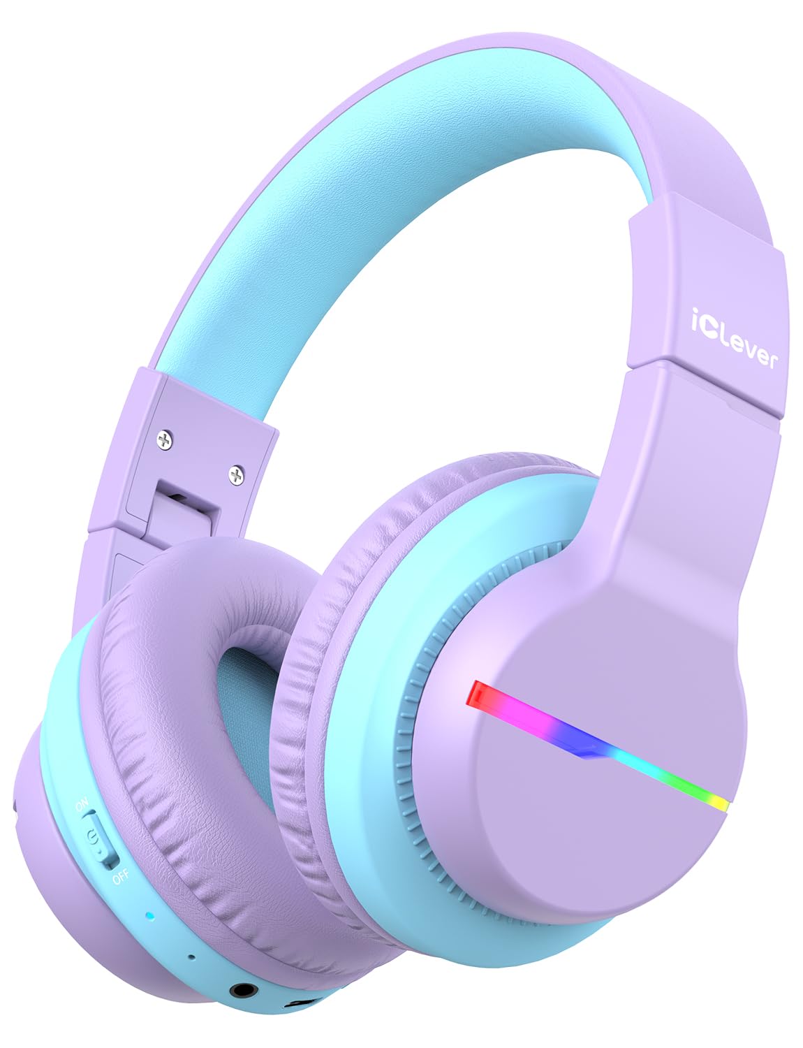 iClever BTH12 front view showing colorful LED lights and ergonomic shape benefit fun appeal