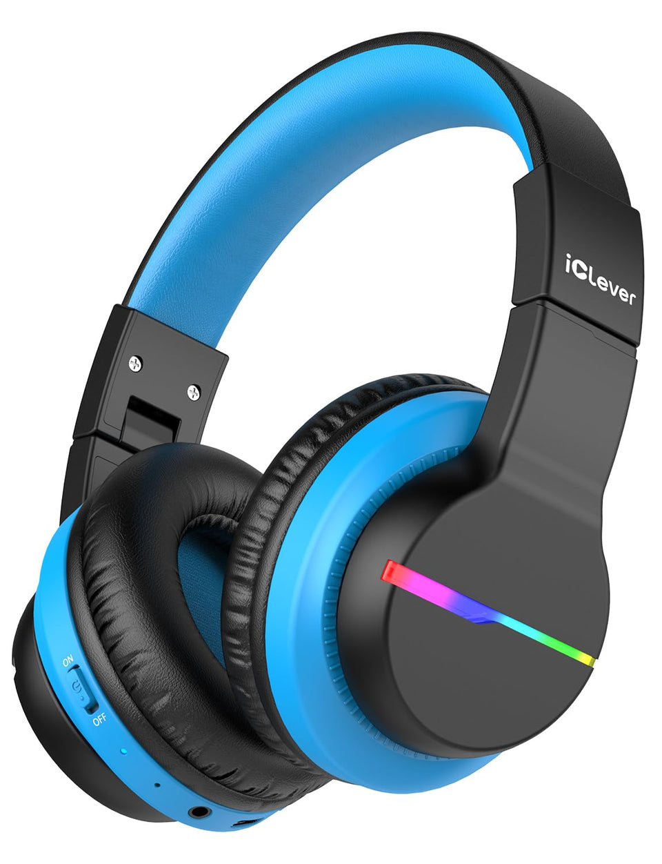 iClever BTH12 front view showing LED lights and comfortable earcups for fun listening