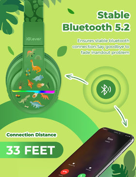 iClever BTH12 beside smartphone for scale, emphasizing compact kid-friendly size