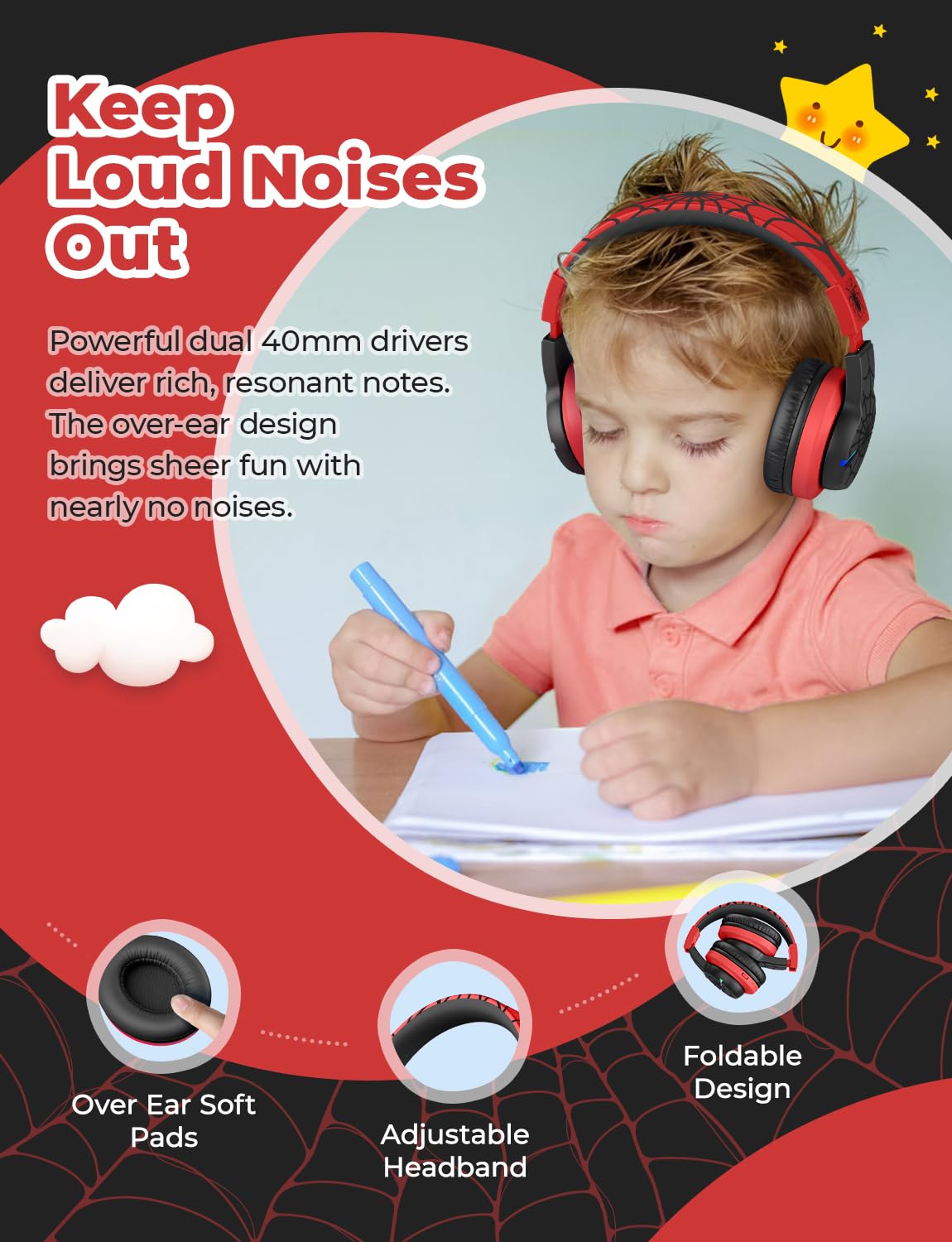 iClever BTH12 volume and multifunction buttons showing easy parental control benefit