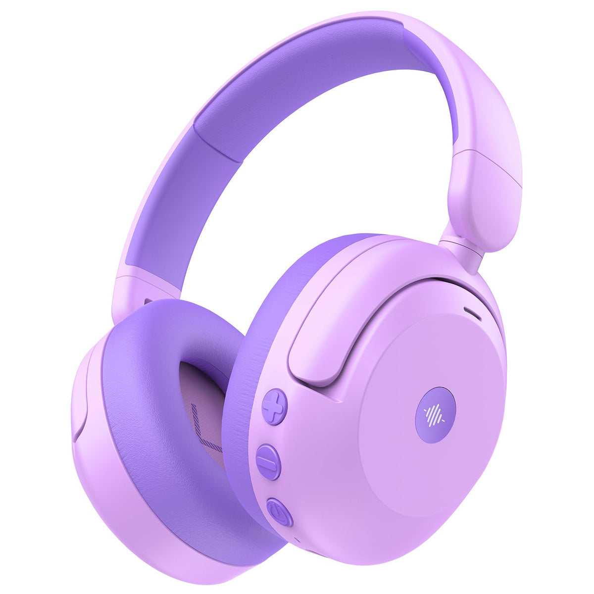 iClever BTH20 front view showing purple design and kid-friendly controls, promotes safe listening