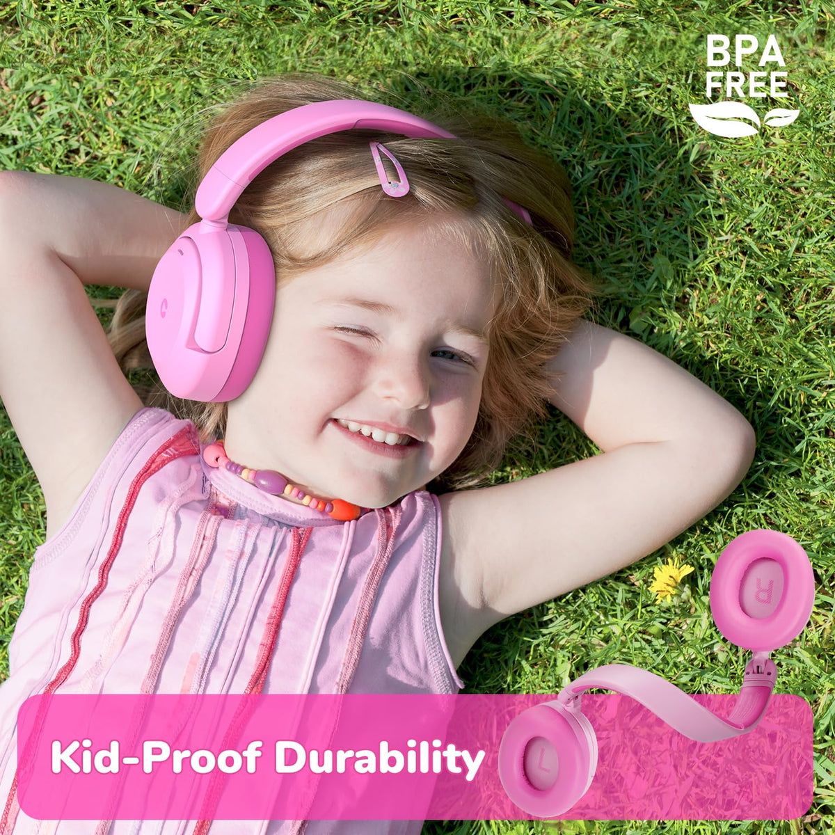 iClever BTH20 adjustable headband showing fit options and comfort for growing kids