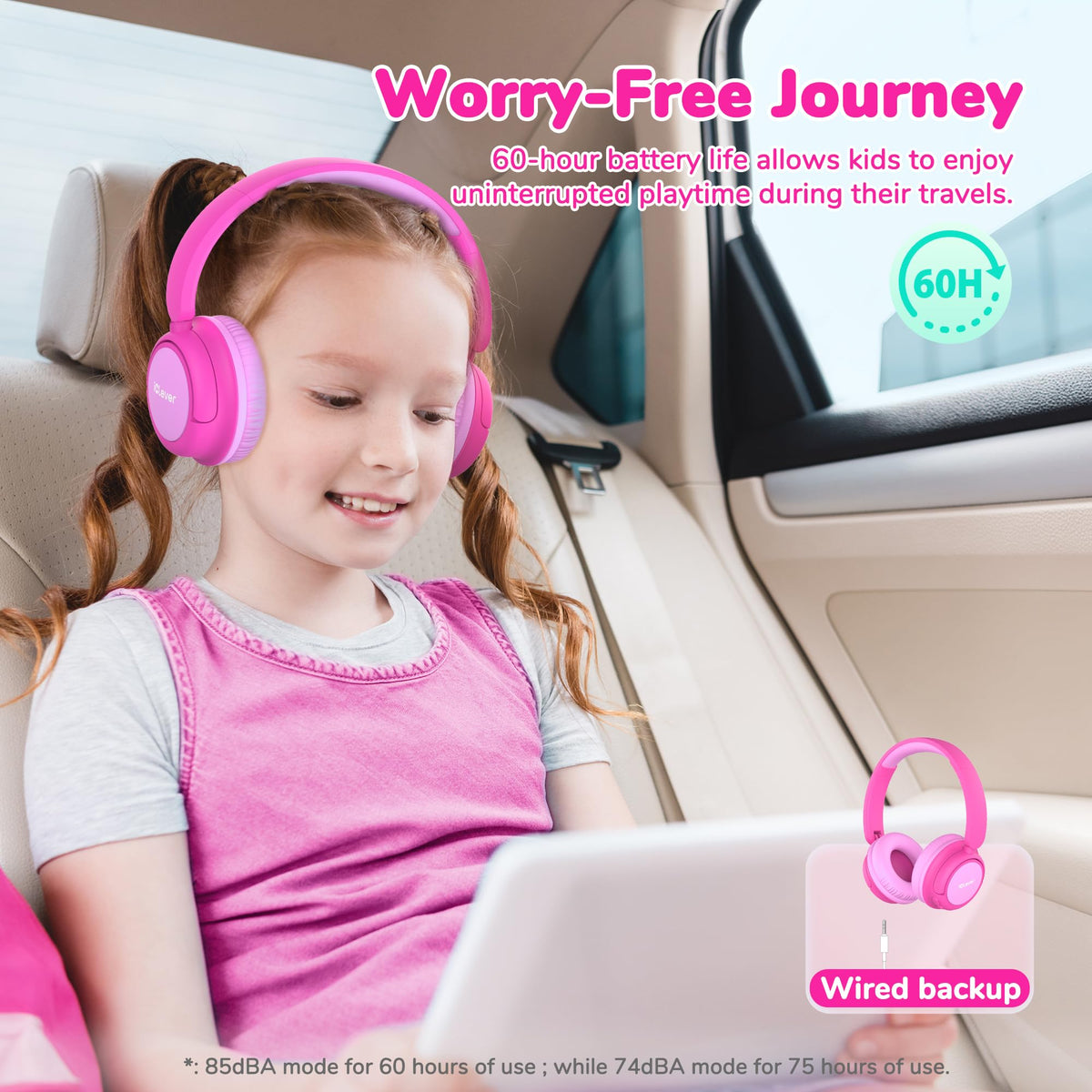 iClever BTH22 Blossom Pink ear cups, adjustable headband for a comfortable fit during long sessions.