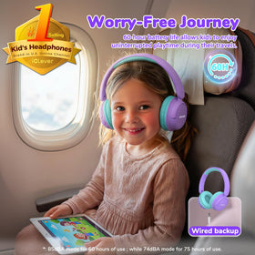 iClever BTH22 purple headphones folded for compact storage during travel.