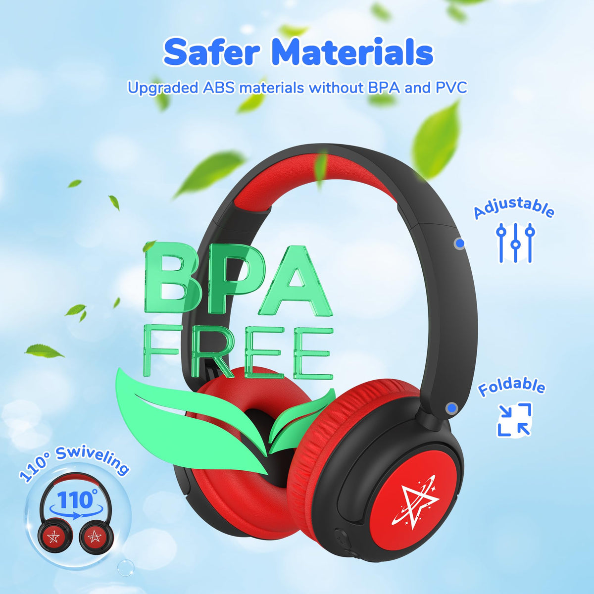 iClever BTH22 kids headphones red battery display suggesting extended playtime