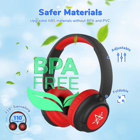 iClever BTH22 kids headphones red battery display suggesting extended playtime