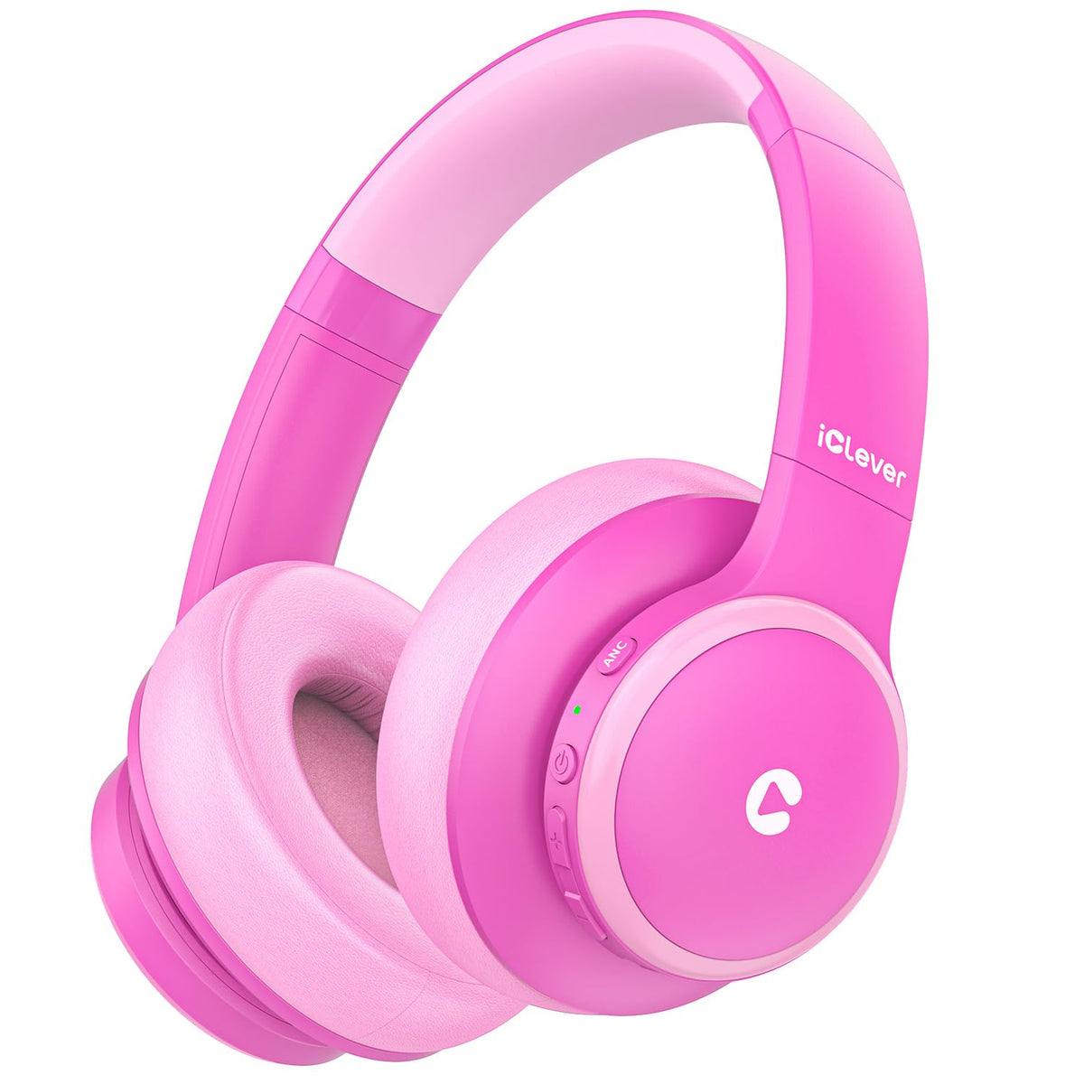 iClever BTH26 front view showing friendly pink design and safe volume limit