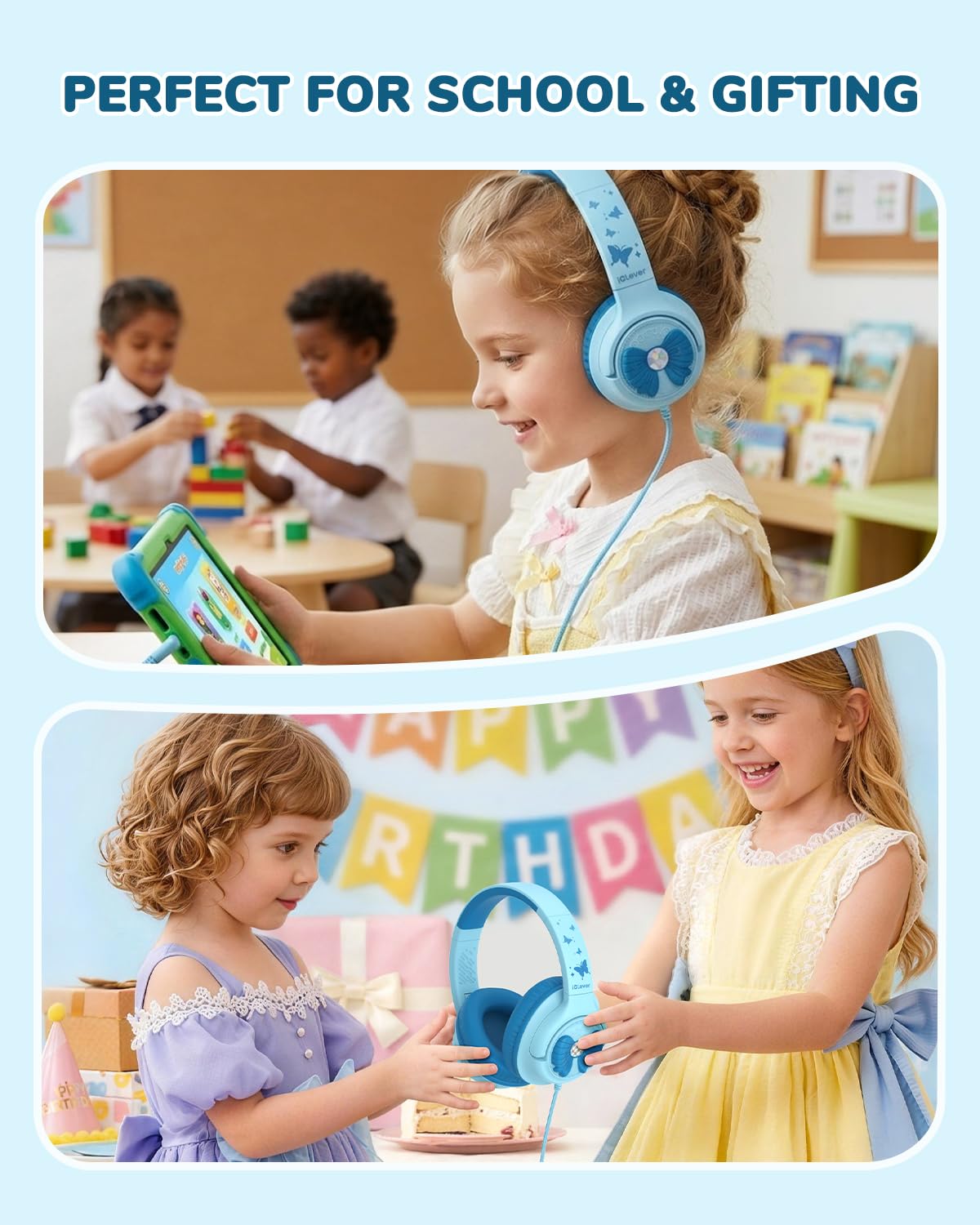 Lightweight design and braided cable boost durability for school days.