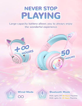 iClever cat ear headphones soft earpad close-up for comfortable long wear