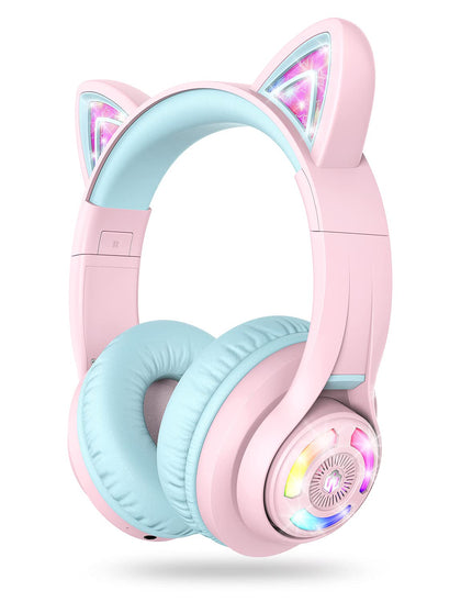 iClever cat ear headphones front view showing playful design and secure fit