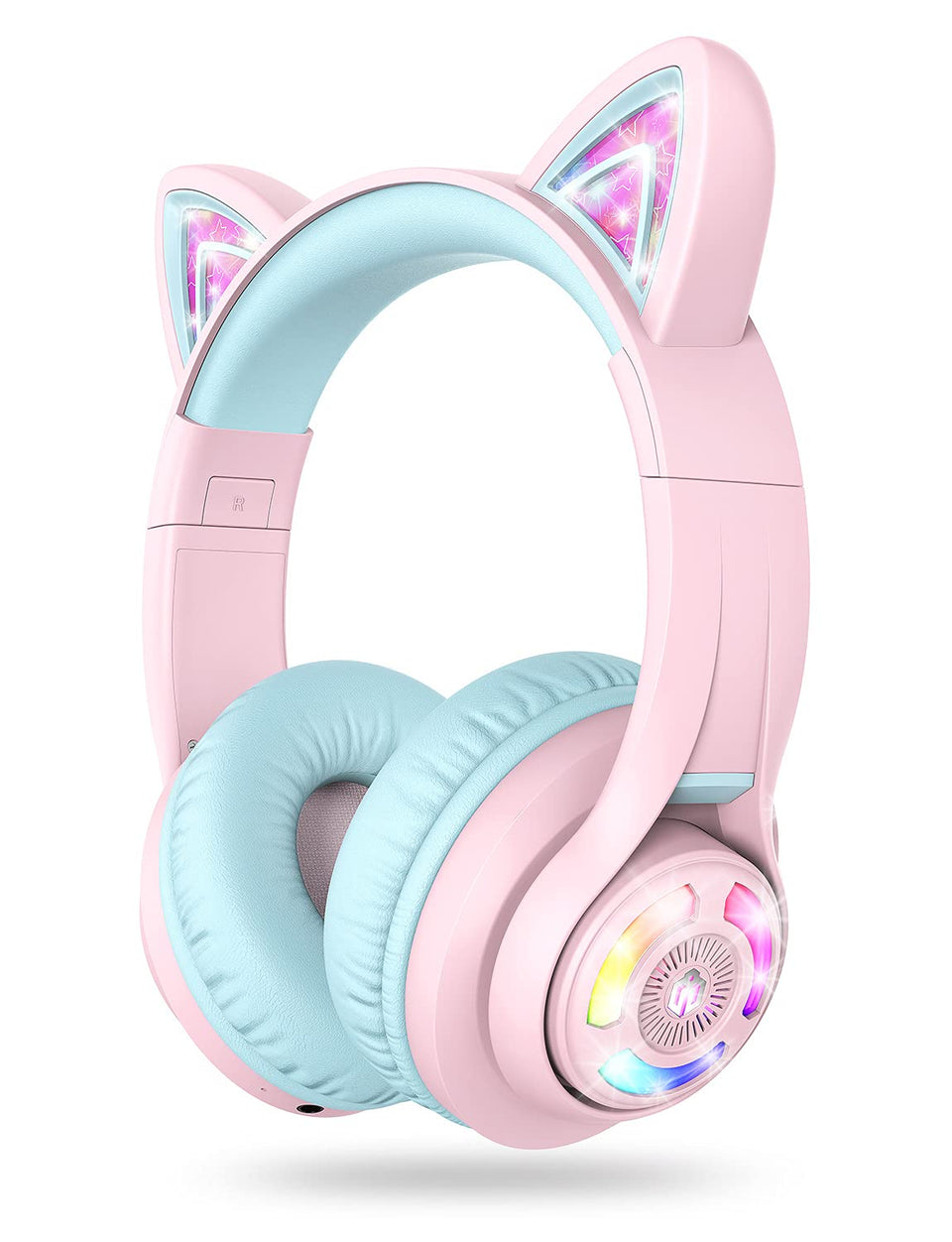 iClever cat ear headphones front view showing playful design and secure fit
