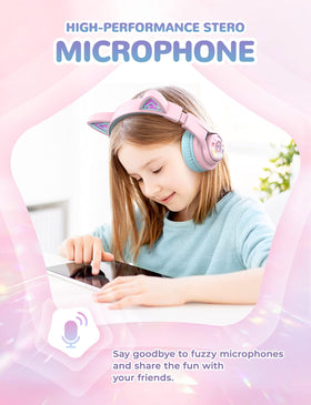 iClever cat ear headphones child wearing on airplane for travel entertainment