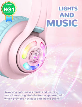 iClever cat ear headphones LED lights glowing and adding fun for kids
