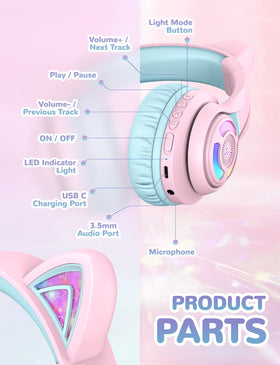 iClever cat ear headphones USB-C port view for fast convenient charging