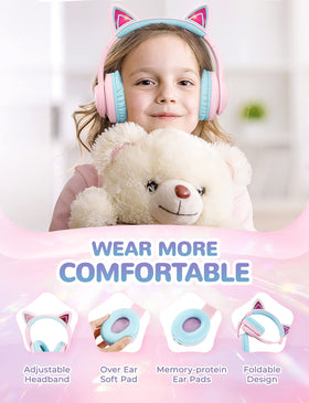 iClever cat ear headphones connected with 3.5mm cable for wired backup