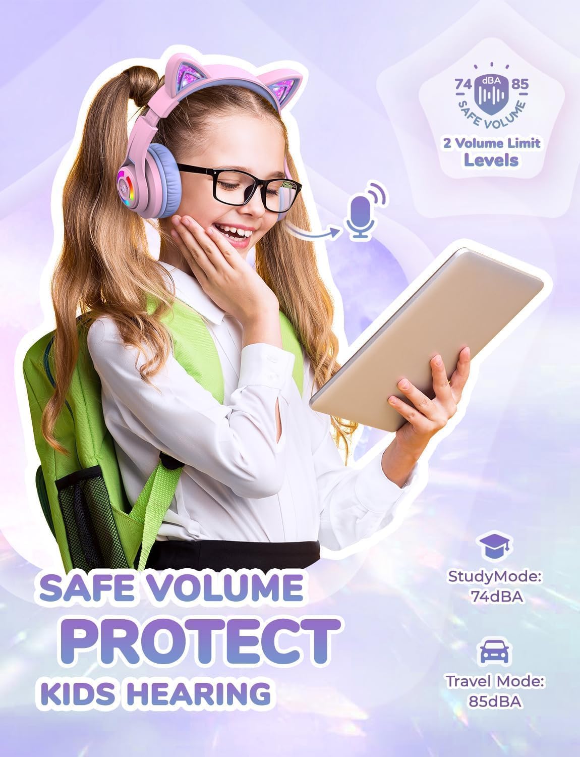 iClever close-up of soft ear pad texture providing comfortable, skin-friendly cushioning