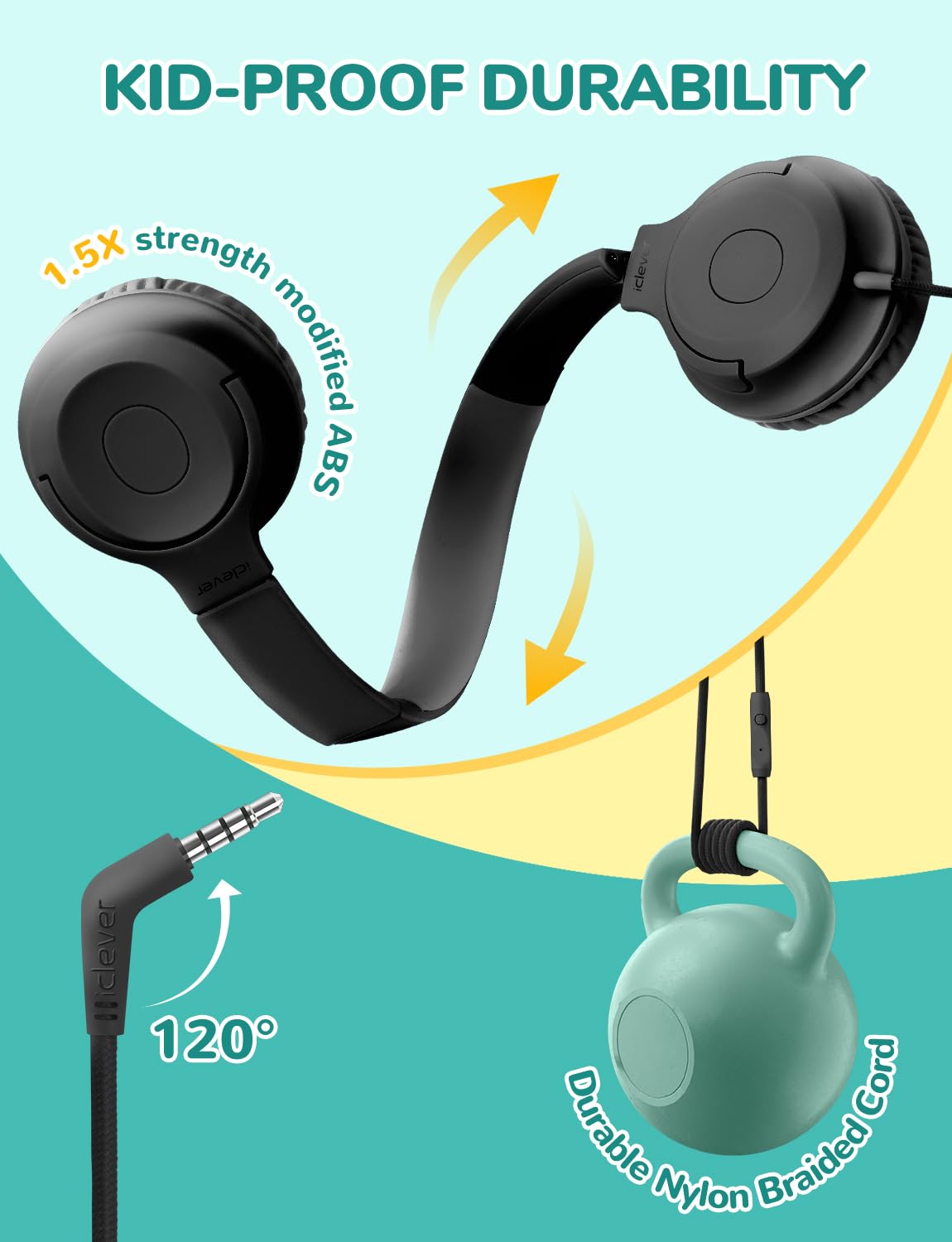 iClever folded headphones demonstrating compact storage and portability
