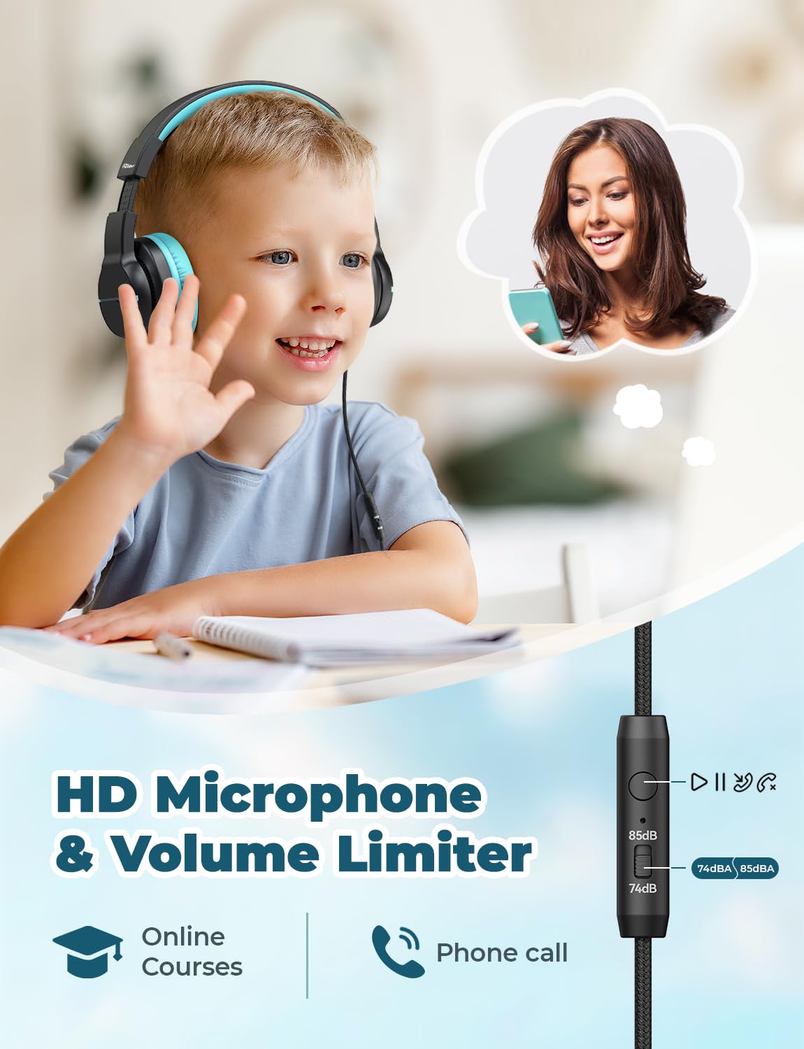 iClever HS19 with inline microphone for online classes and calls.