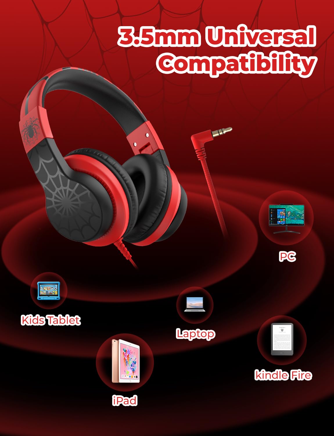 iClever HS19 kids headphones with 3.5mm jack compatibility for tablets and laptops.