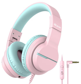 iClever HS19 pink folded headphones for travel and storage