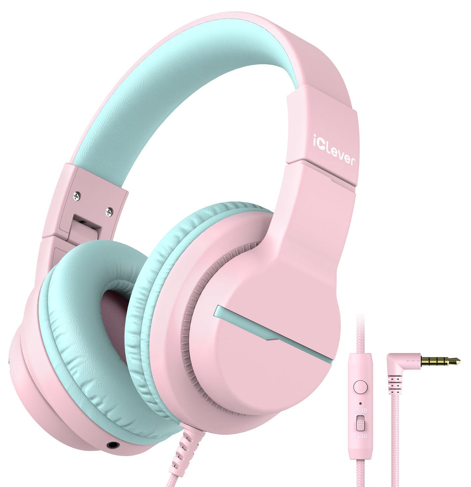iClever HS19 pink folded headphones for travel and storage