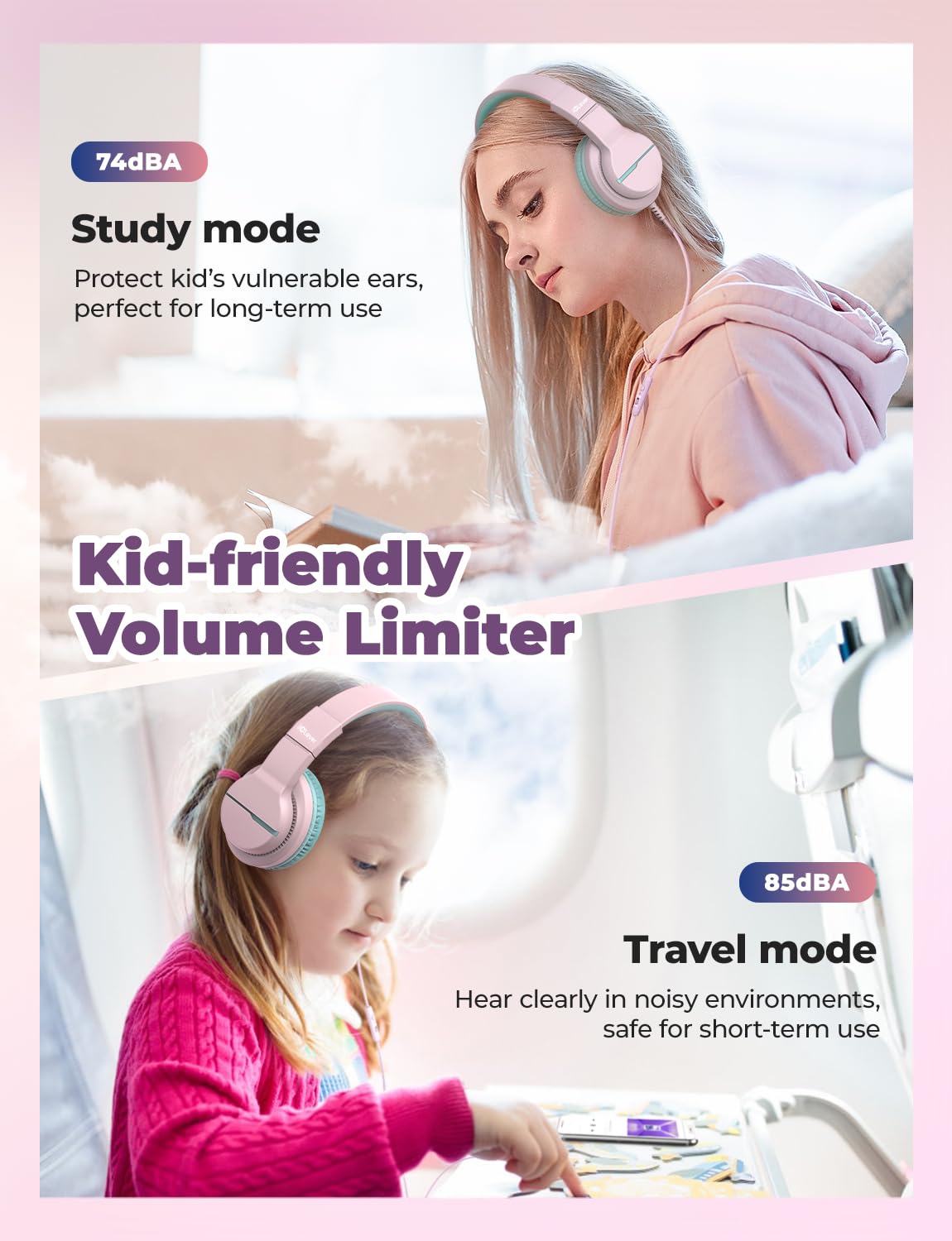 iClever HS19 pink on-head headphones for comfortable wear