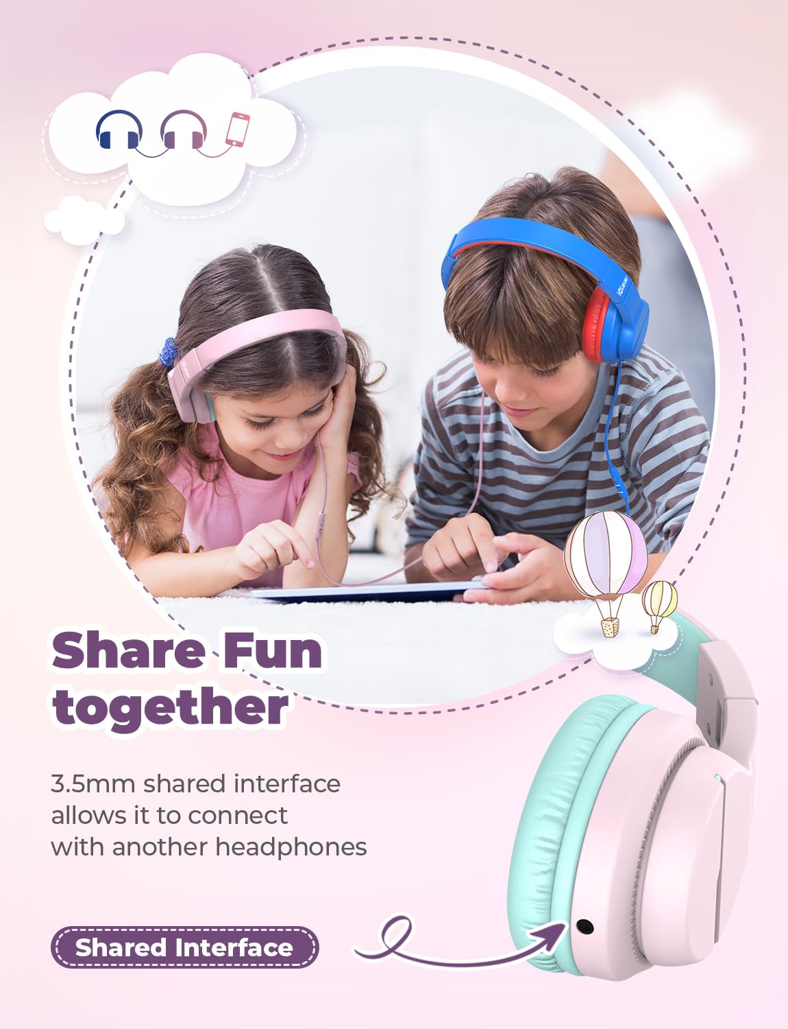 iClever HS19 pink sharing port enables listening with a friend