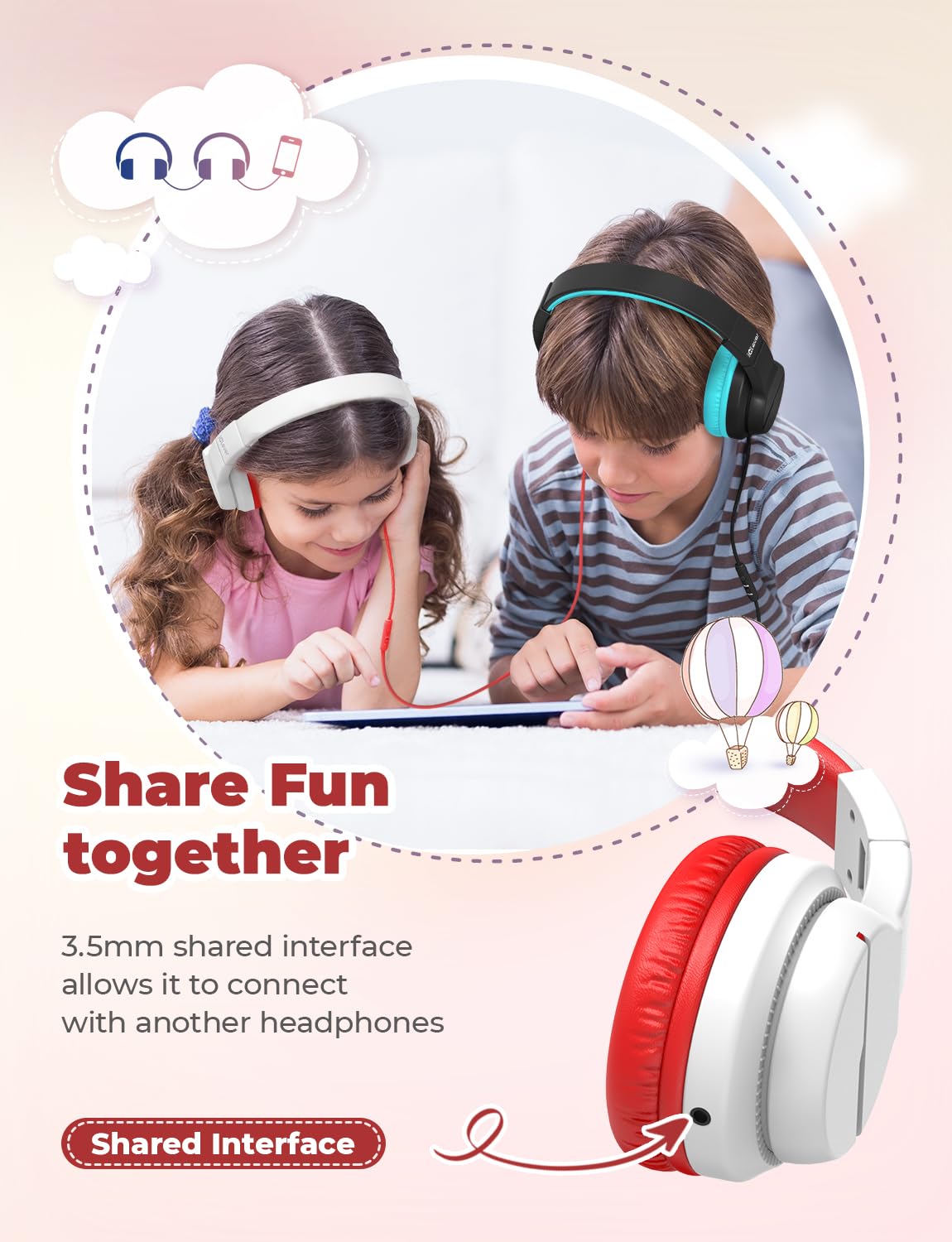 iClever HS19 sharing port allows two listeners during study or play