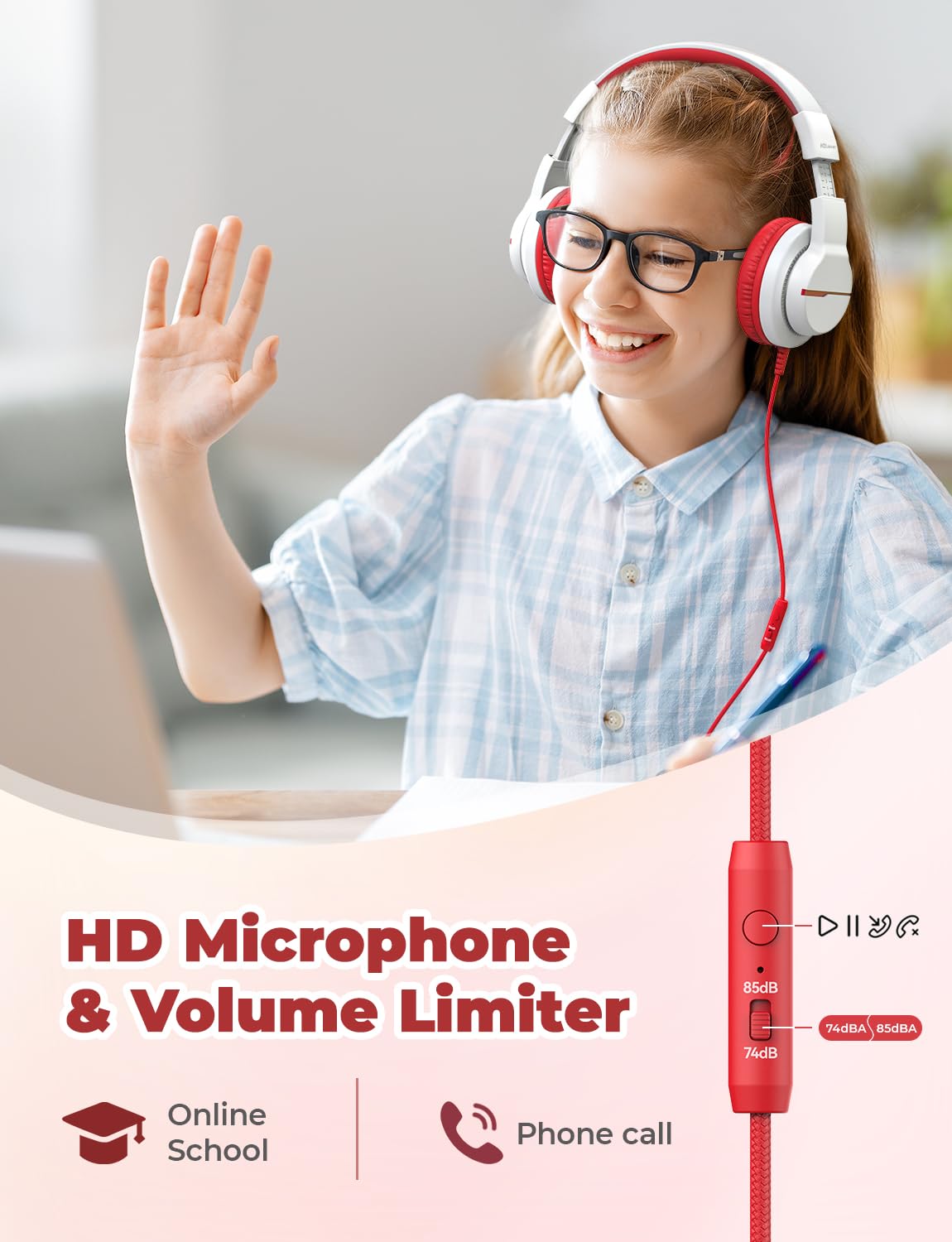 iClever HS19 headphones with microphone enabling clear online classes and calls for kids