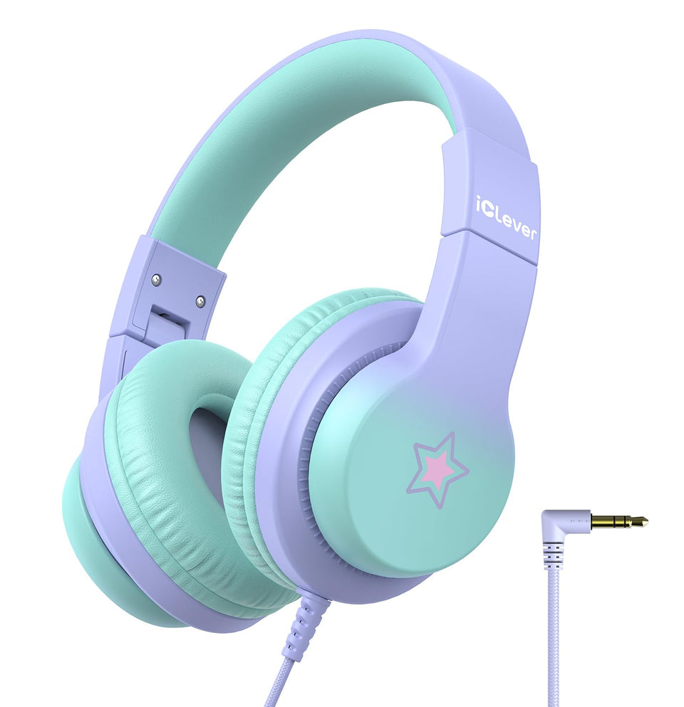 iClever HS19S kids headphones in folded design ideal for travel and storage.
