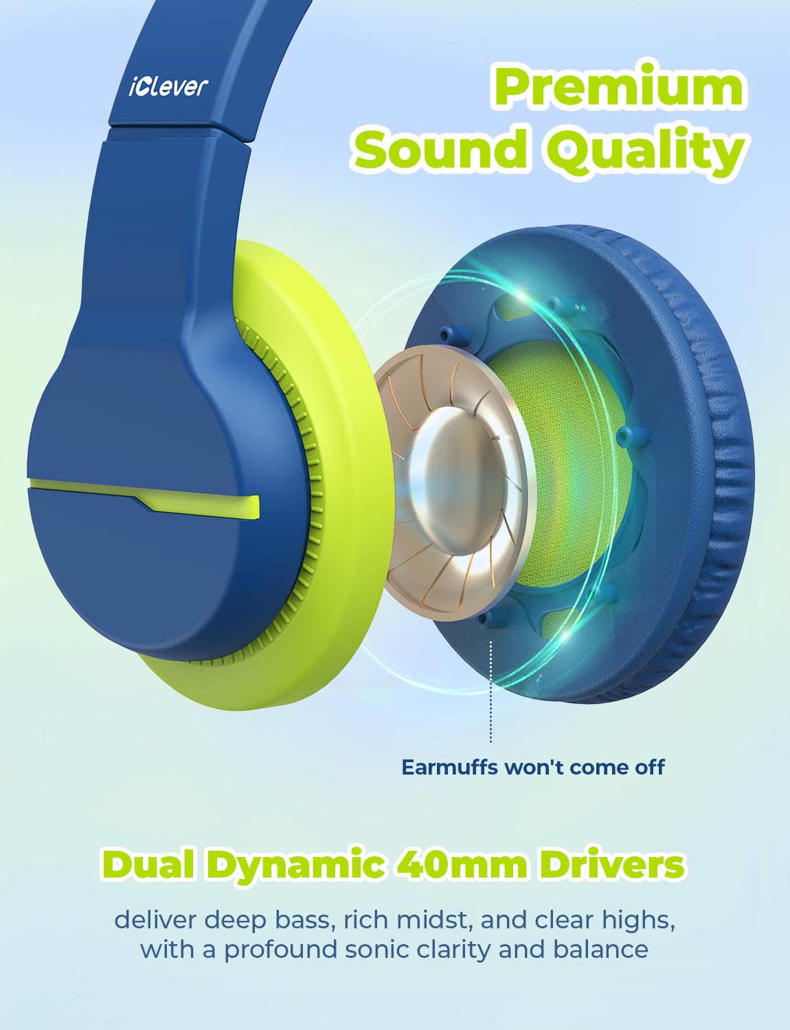 iClever HS19S soft over-ear cushions ensure comfortable long wear