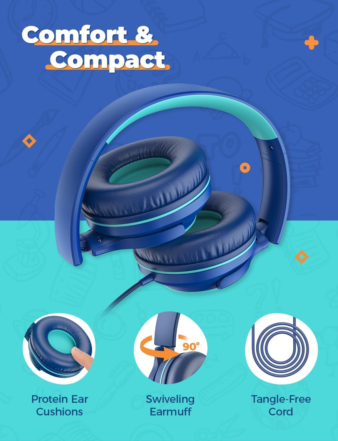 iClever HS22 nylon cable and 3.5mm jack emphasizing tangle resistance