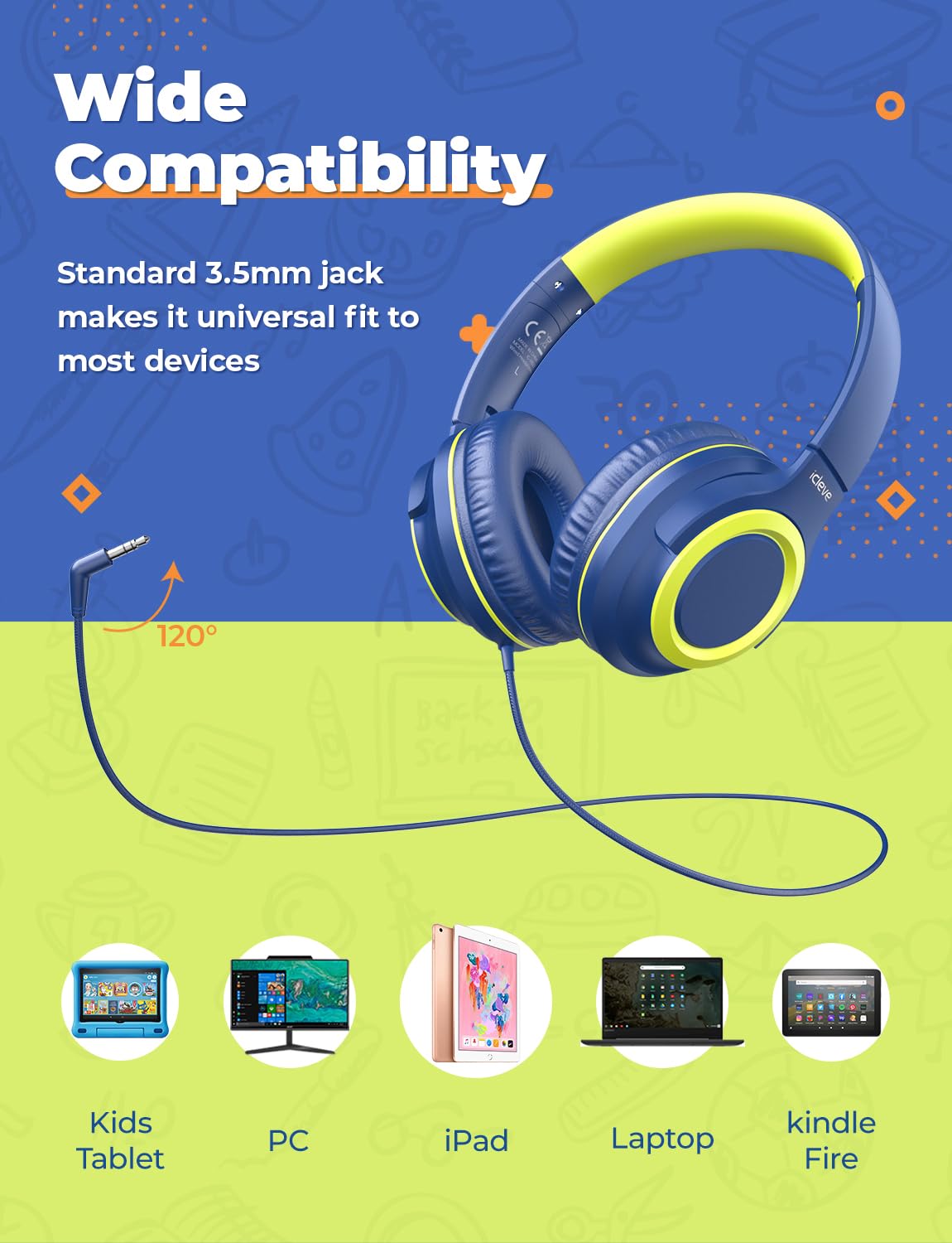 iClever HS22 on child using headphones during travel for quiet, safe entertainment
