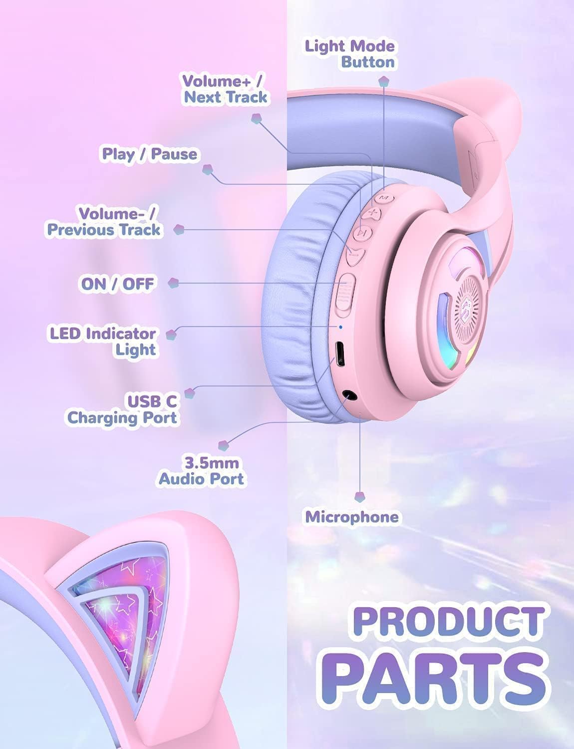 iClever child wearing headphones using tablet showing safe, comfortable listening on the go