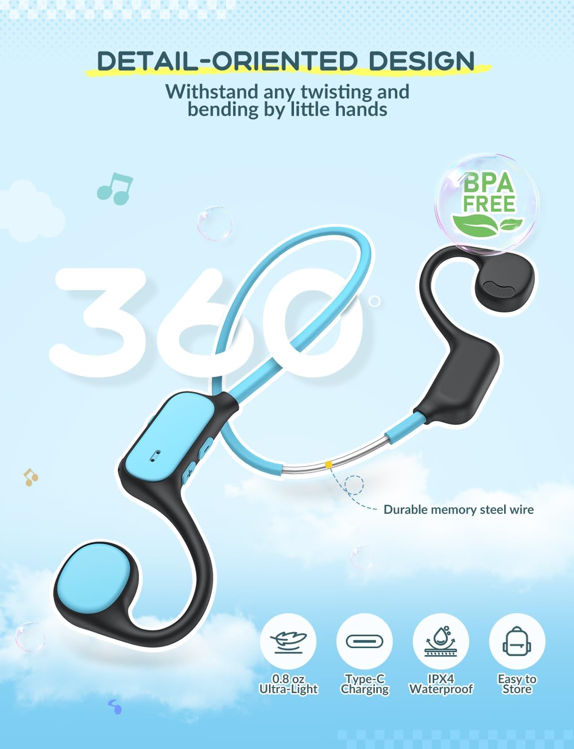 iClever Kids 360-degree bend-durable frame stays flexible during activity.