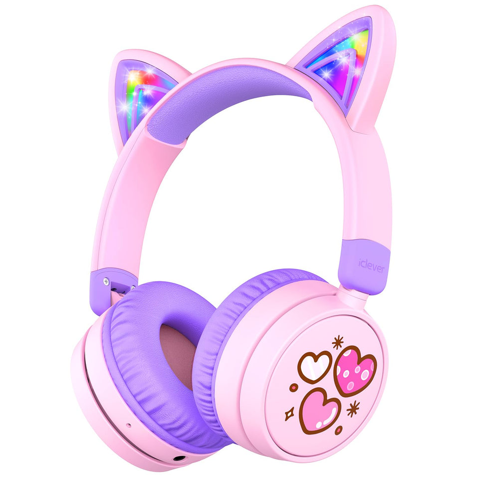 iClever Kids Bluetooth Headphones with cat ears glow for engaging nighttime listening