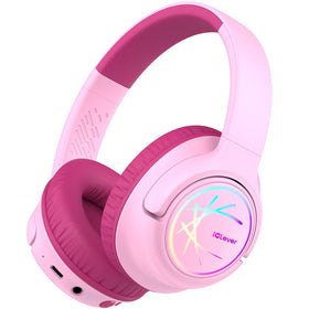 iClever kids Bluetooth headphones with LED lights in blossom pink for fun study and play